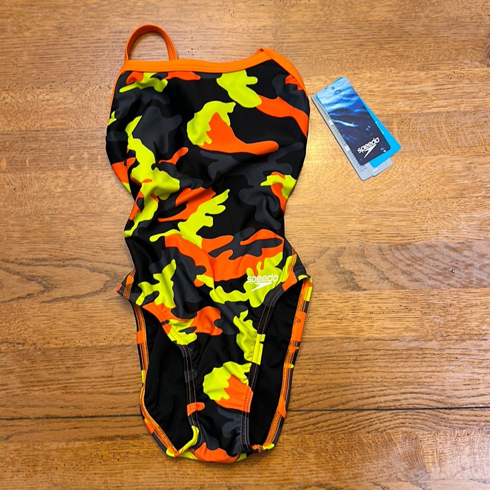 Speedo Youth Competitive Pro LT Swimsuit - Black/Orange/green cami - size 20